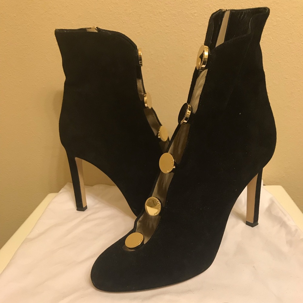 Jimmy Choo Blake Suede bootie with gold buttons